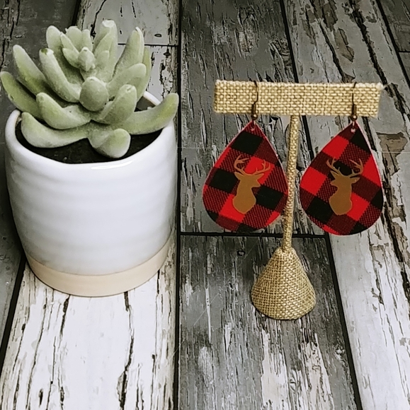 Hand Crafted Jewelry - Faux Leather Teardrop Deer Earrings